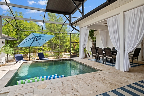 Luxury Palm Coast Beach Home with Pool & Golf Cart. From $350 per night. Experience beach life in this beautiful 4BR/2BA retreat with an optional electric heated pool. Sunlit open layout with a large kitchen and center island. Cozy family room with a big-screen smart TV Primary suite with a freestanding tub and walk-in shower. Private fenced yard, fire pit, and grill. Four-car garage and ample driveway parking